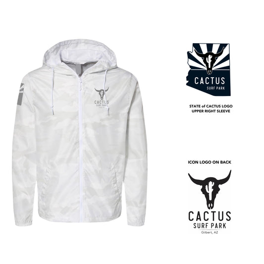 Cactus Surf Park ICON - Lightweight / Front Zip Hooded Shell - White Camo