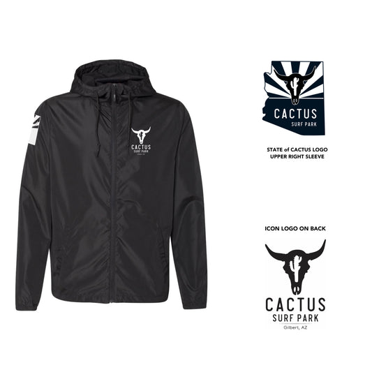 Cactus Surf Park ICON - Lightweight / Front Zip Hooded Shell - Black / White